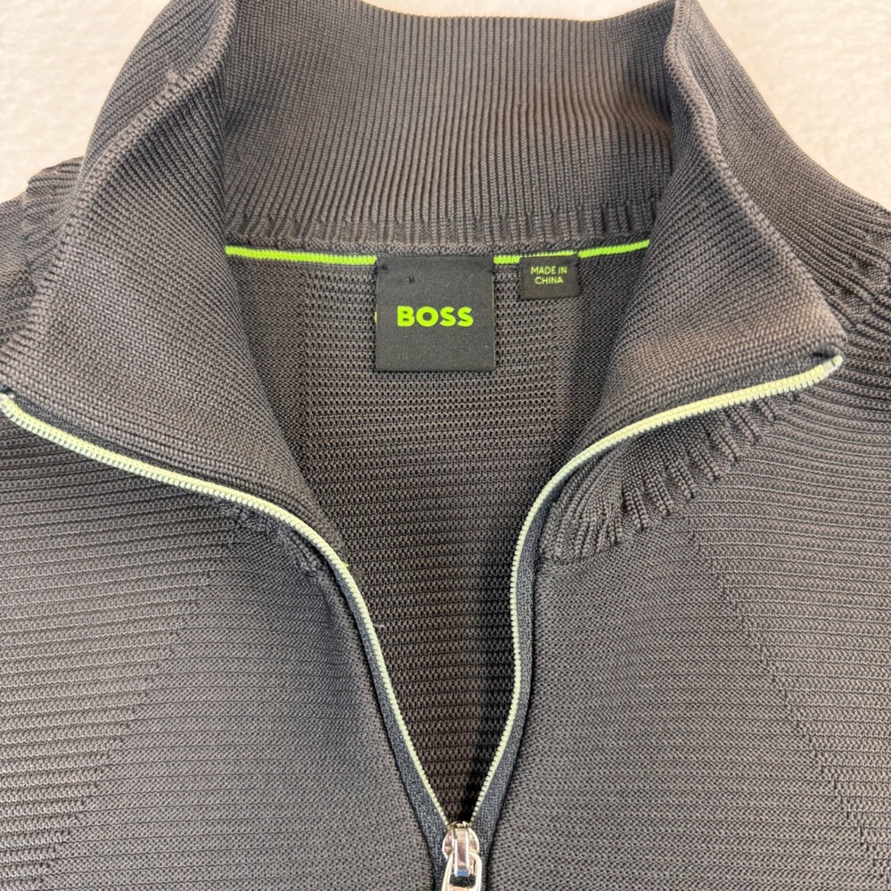 BOSS Hugo Boss Mens Quarter Zip Pullover Sweater Ribbed Texture Charcoal Gray L - Picture 3 of 9
